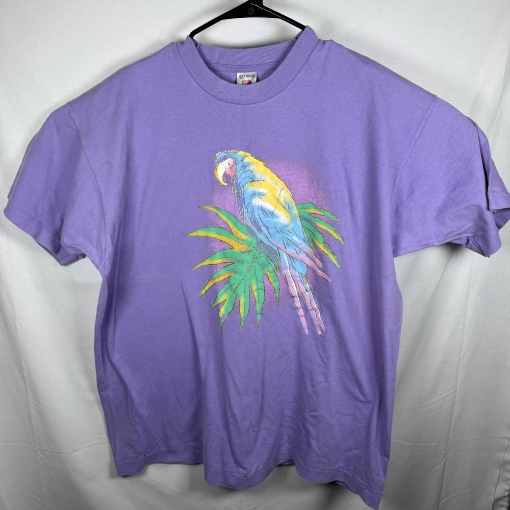 Fruit of the Loom T-Shirt Mens XXL Purple Vintage Macaw Parrot Graphic USA Made
